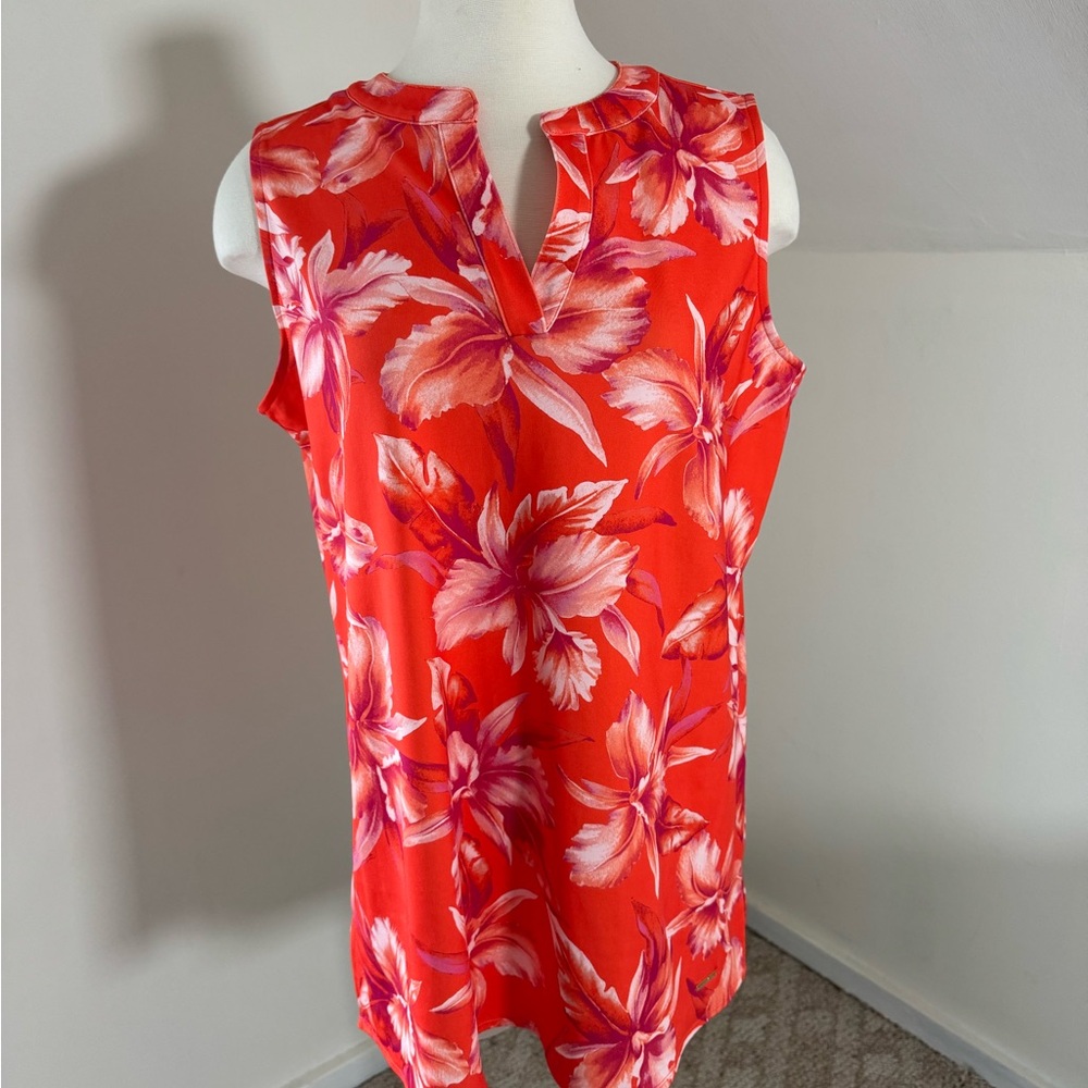 Anne Klein Red Asymmetrical Sleeveless Blouse